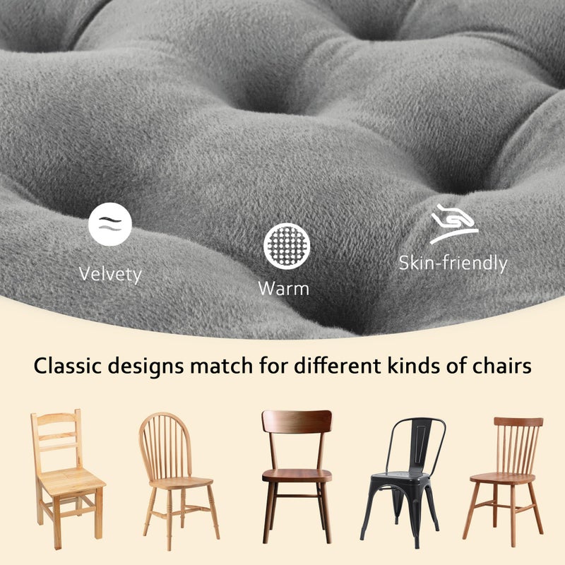 ELFJOY 4 Pack Chair Cushions for Dining Chairs Chair Pads Cushion for Kitchen Office Tufted Square Seat Cushion with Ties (16" Grey Velvet) - Image 3